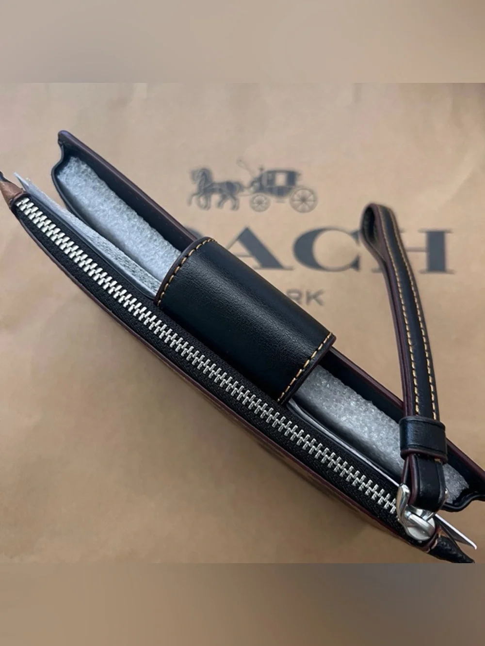 COACH Leopard Print Leather Wristlet Card Case - Brown & Black